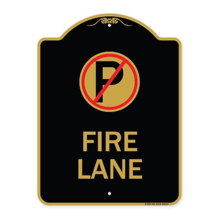 Designer Series Fire Lane No Parking Symbol, Black & Gold Aluminum Architectural Sign